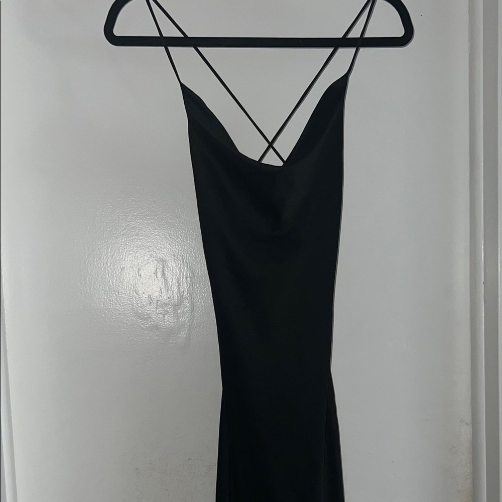 Maxi Elegant Black Slip Dress with Cross-Back Straps